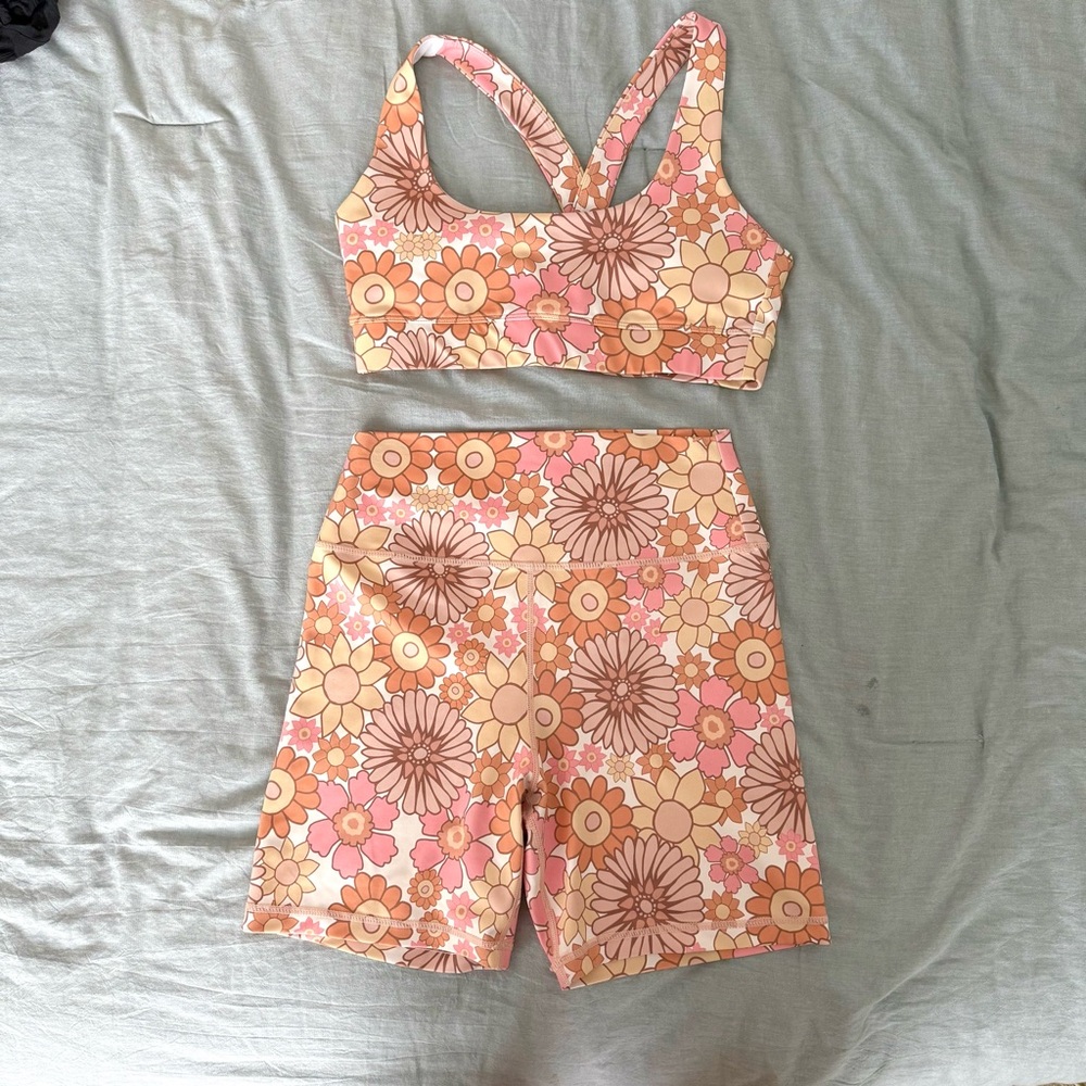 Athleisure flower power workout shorts - listing matching sports bra